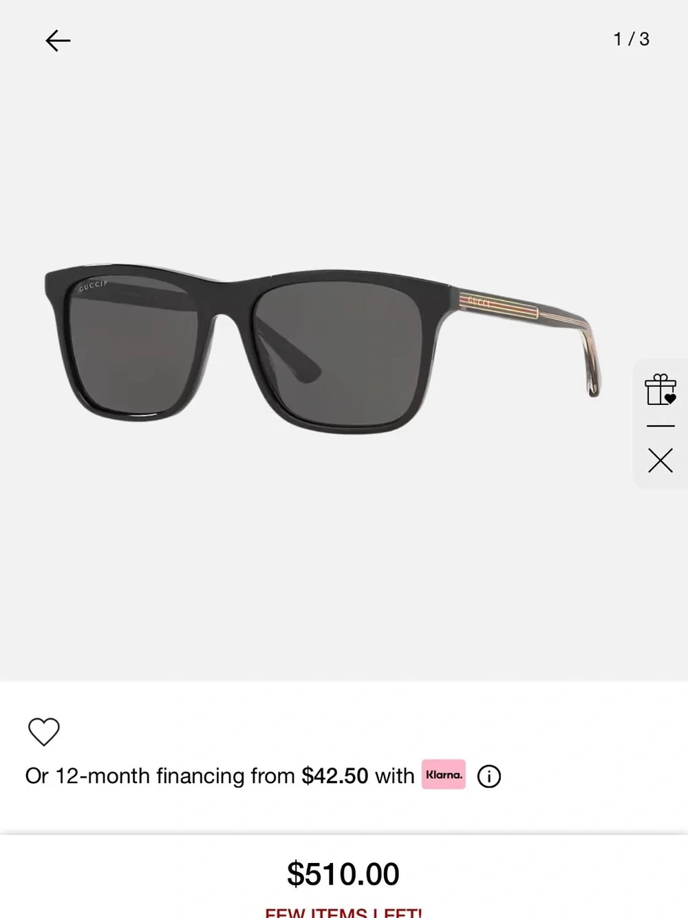 Gucci Black Frame Sunglasses with Teal Case Interior